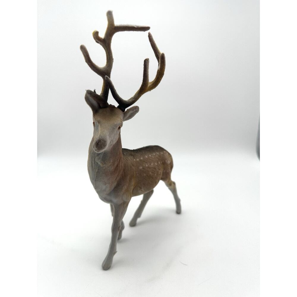 Vintage Flocked Reindeer Figurine 10” Tall Unmarked